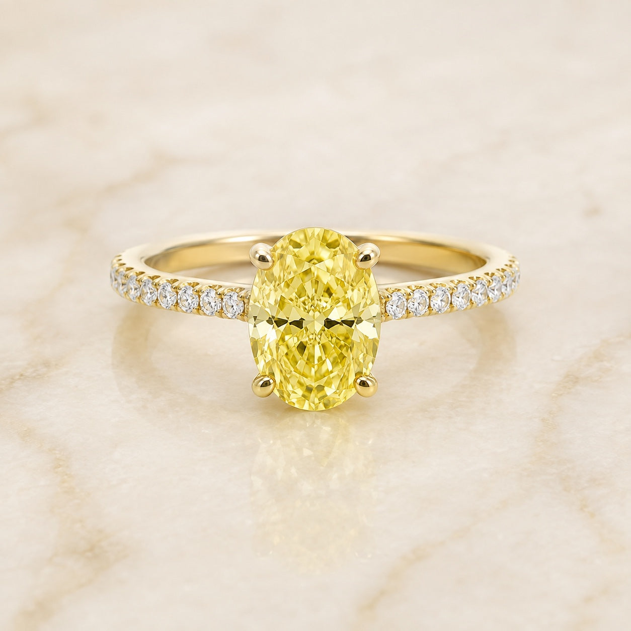 Aurelia oval yellow lab-grown diamond pavé engagement ring in yellow gold