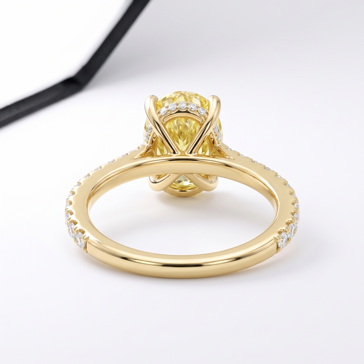 Aurelia Oval Yellow Lab-Grown Diamond Pavé Engagement Ring side and rear construction view on white background