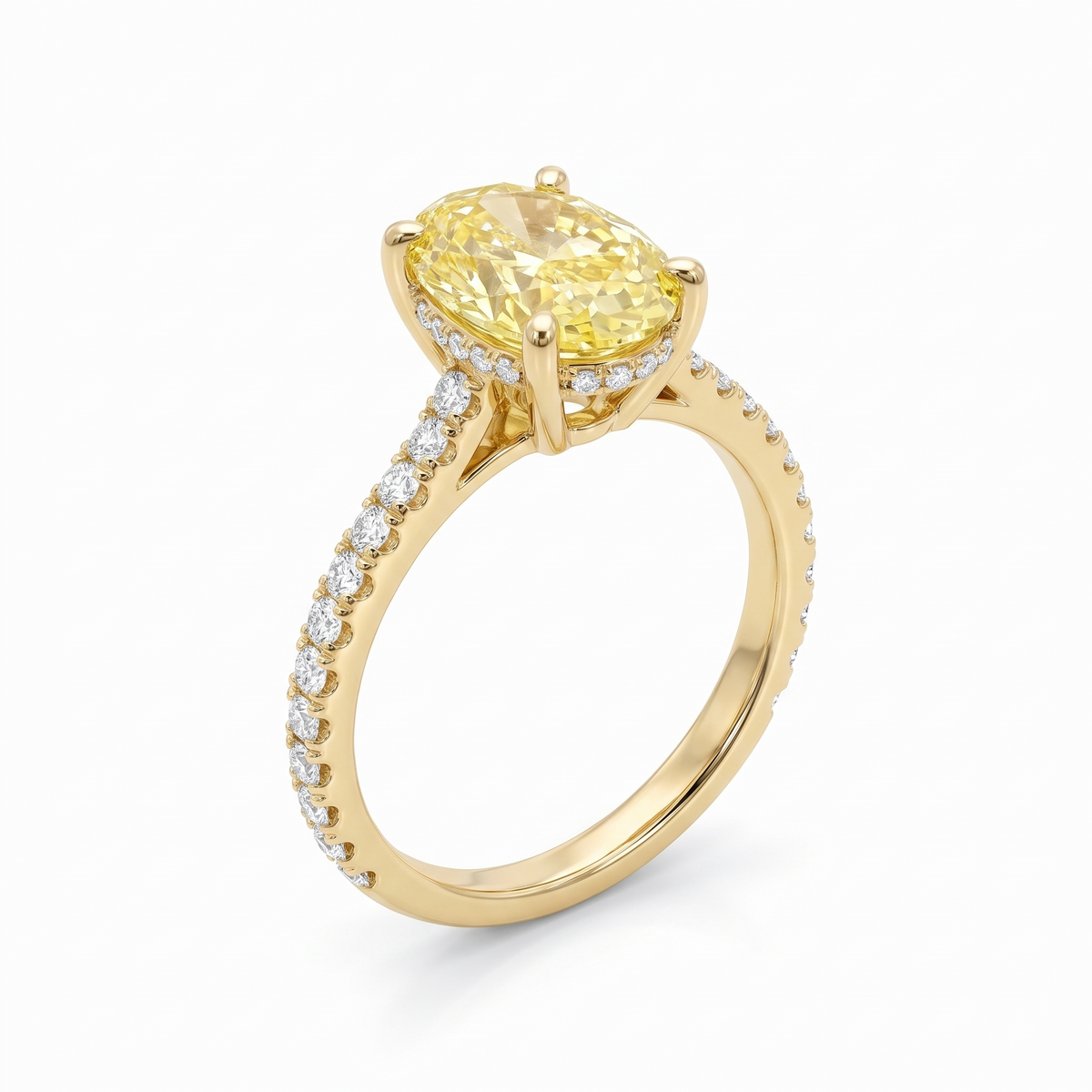 Aurelia Oval Yellow Lab-Grown Diamond Pavé Engagement Ring three-quarter catalog view on white background