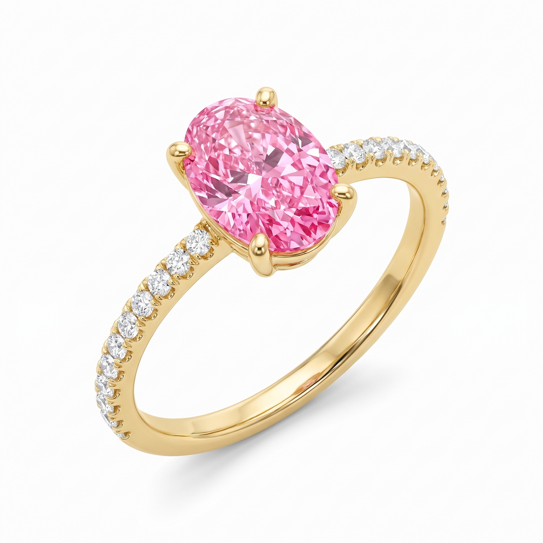Aurelia oval pink lab-grown diamond pavé engagement ring catalog hero on white background