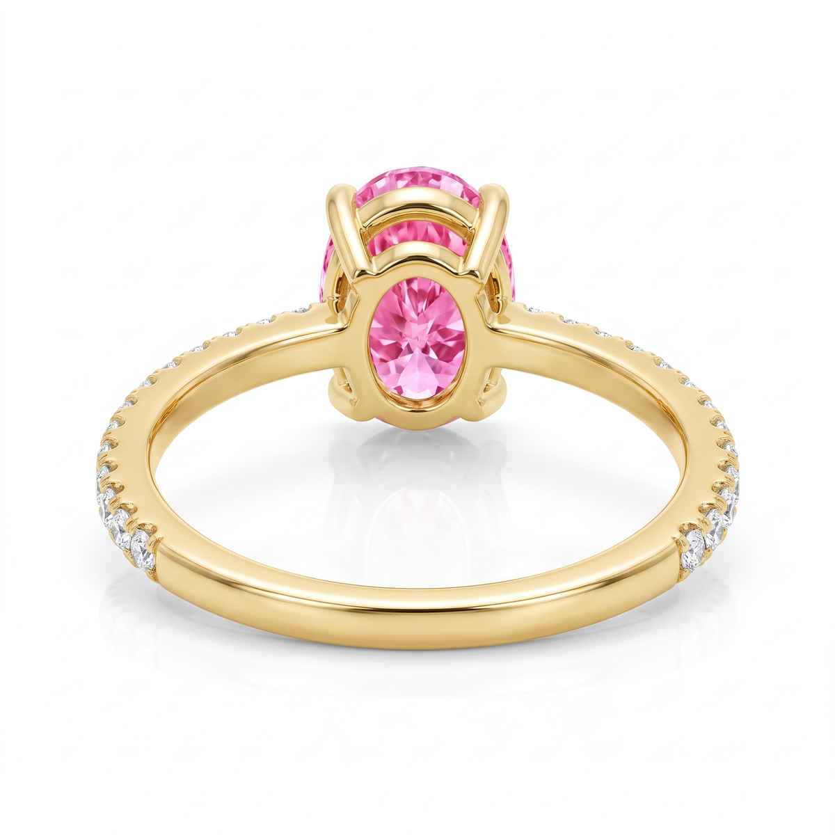 Aurelia oval pink lab-grown diamond pavé engagement ring rear three-quarter catalog view on white background