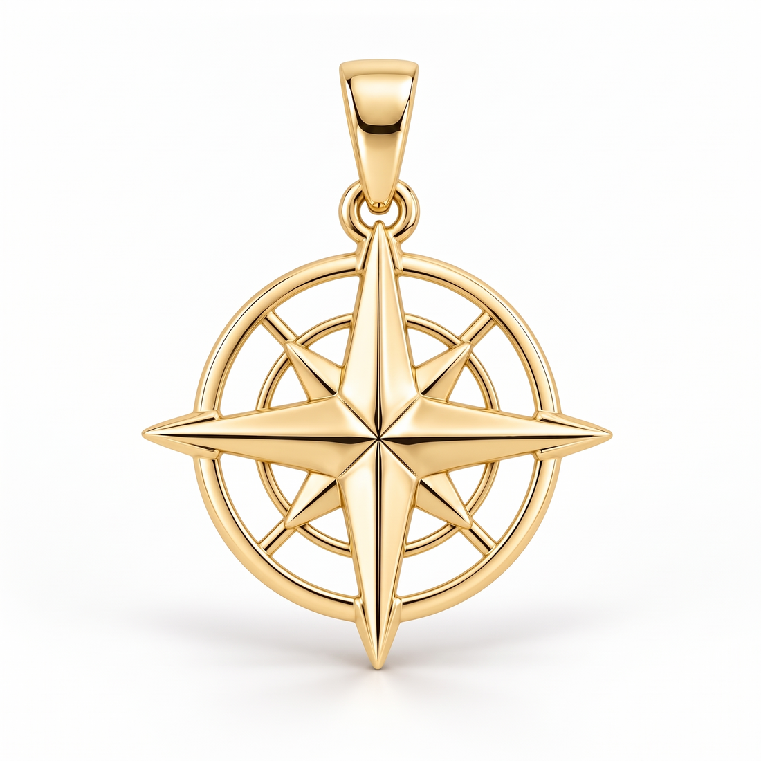 Compass Rose Gold Pendant front catalog view on white background