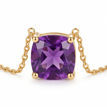 Cushion-Cut Amethyst Solitaire Necklace in Solid Gold