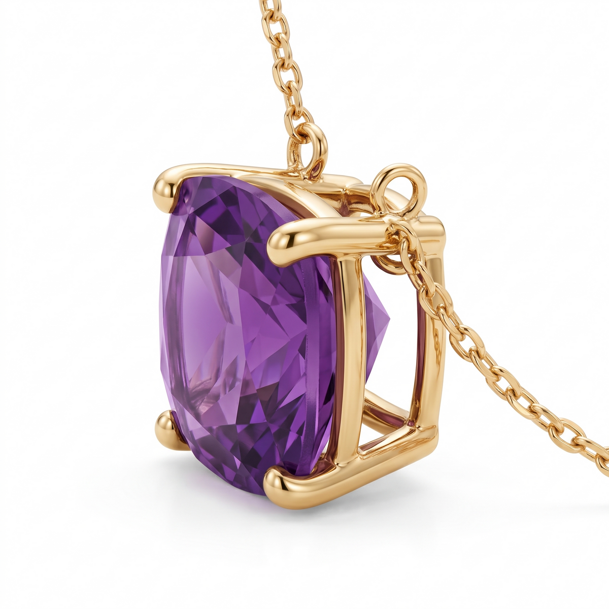 Cushion-Cut Amethyst Solitaire Necklace in Solid Gold