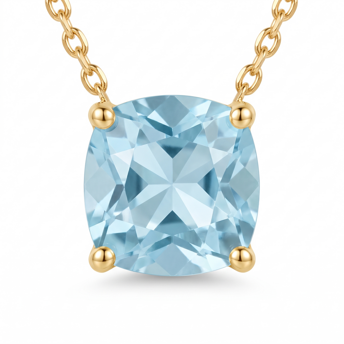 Cushion-Cut Aquamarine Solitaire Necklace in Solid Gold