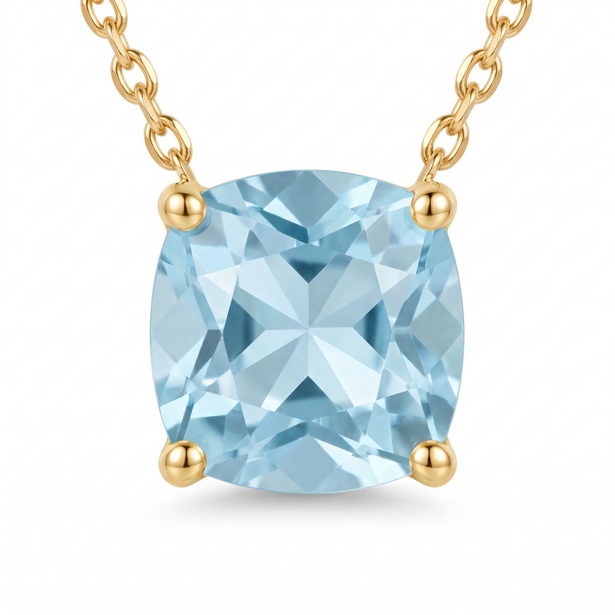 Cushion-Cut Aquamarine Solitaire Necklace in Solid Gold