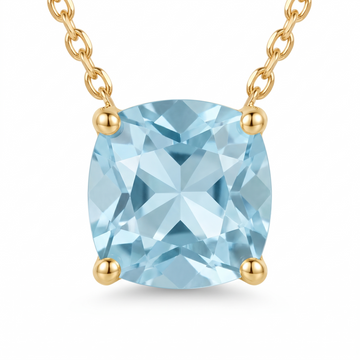 Cushion-Cut Aquamarine Solitaire Necklace in Solid Gold