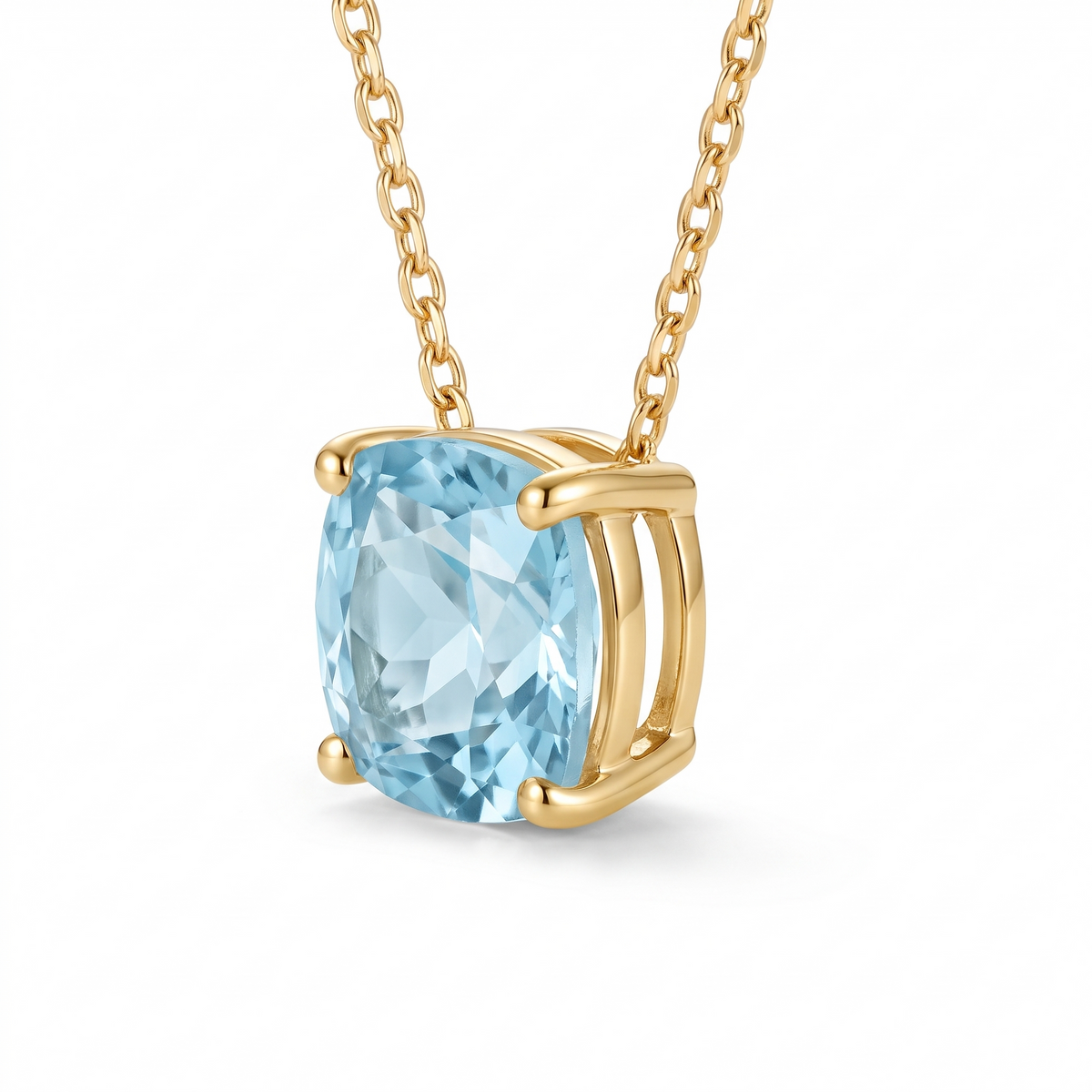 Cushion-Cut Aquamarine Solitaire Necklace in Solid Gold