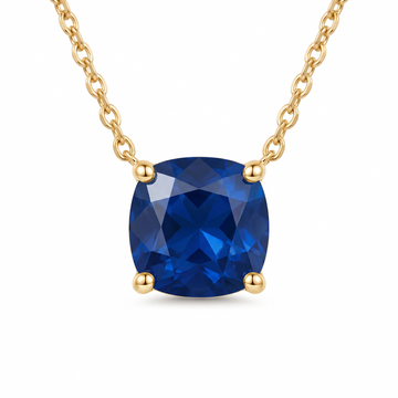 Cushion-Cut Blue Sapphire Solitaire Necklace in Solid Gold