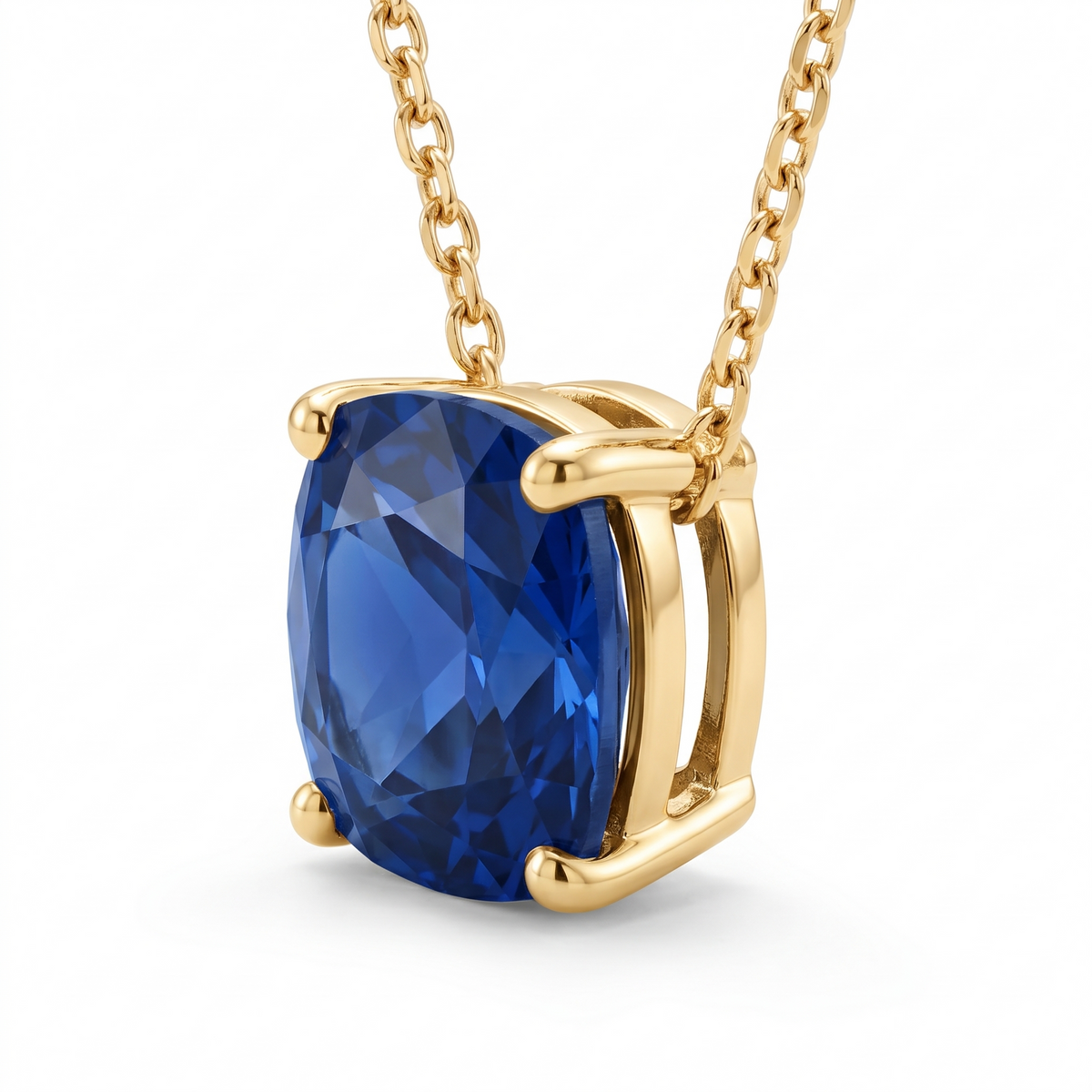 Cushion-Cut Blue Sapphire Solitaire Necklace in Solid Gold