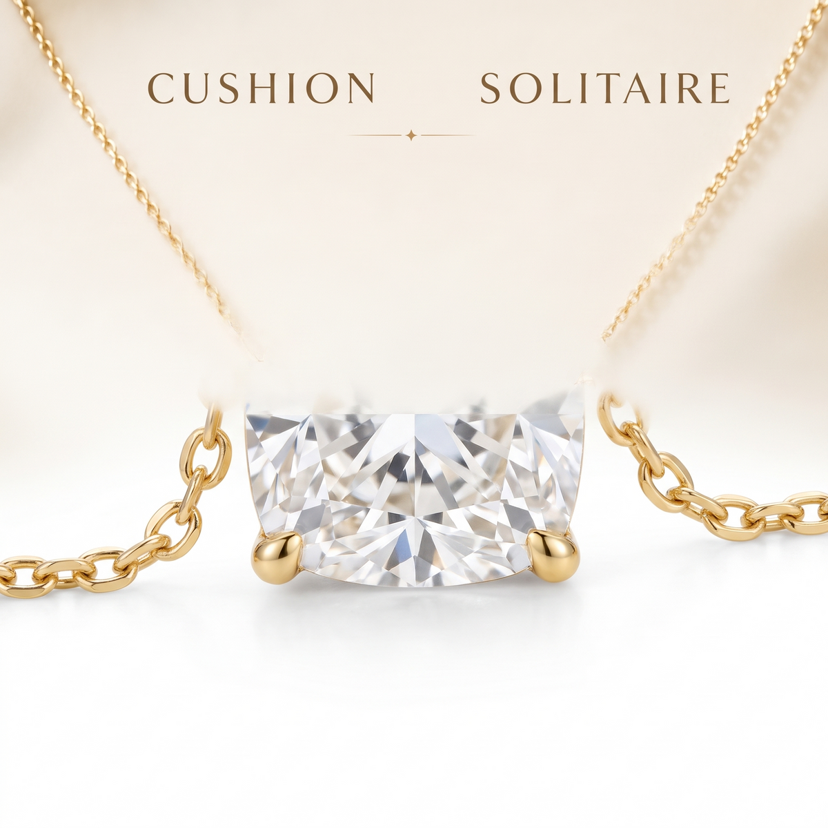 Cushion-Cut Diamond Solitaire Necklace in Solid Gold
