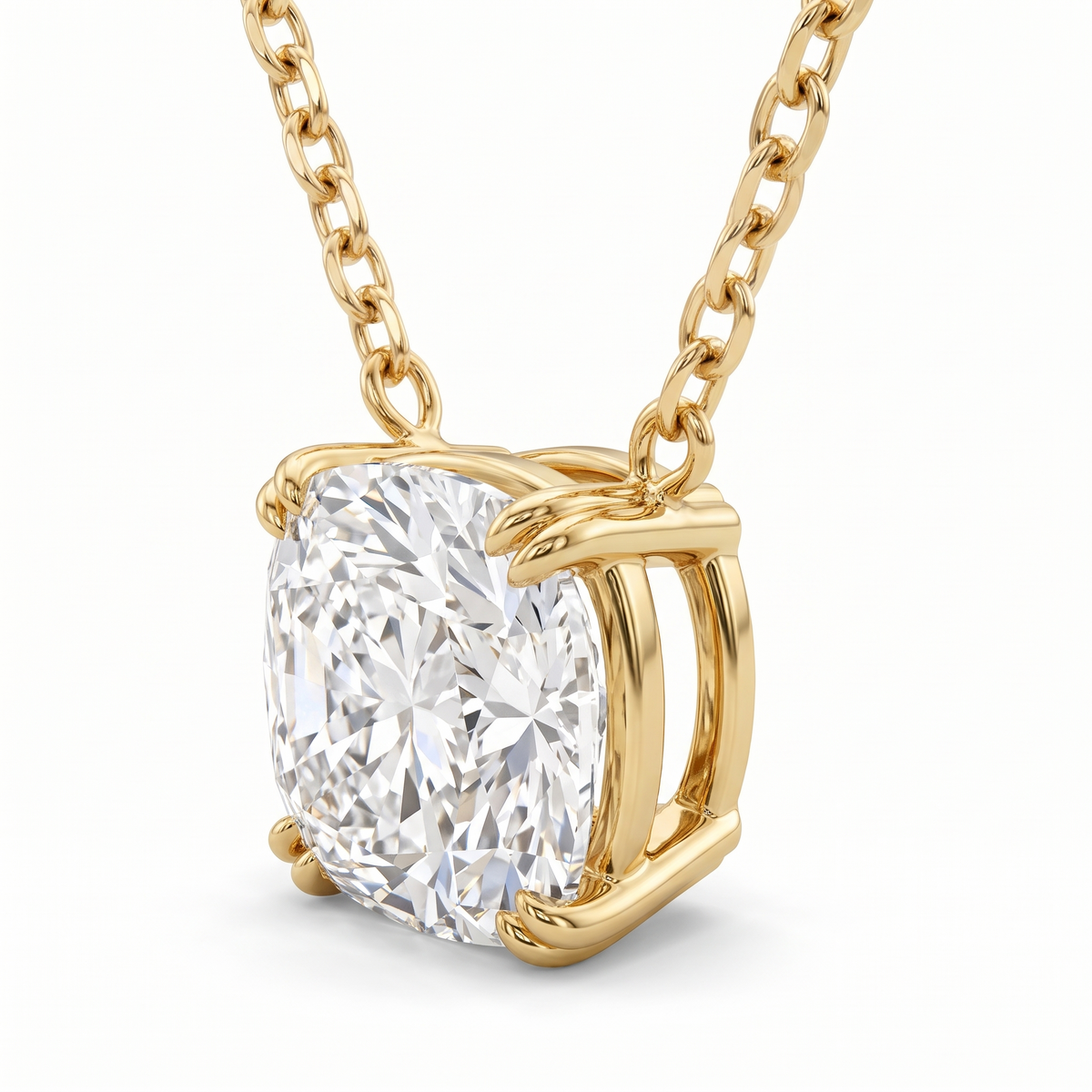 Cushion-Cut Diamond Solitaire Necklace in Solid Gold