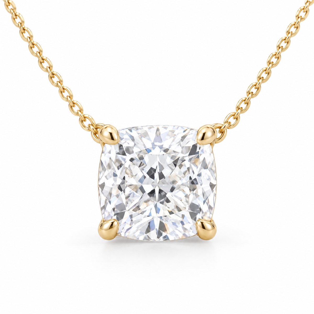 Cushion-Cut Diamond Solitaire Necklace in Solid Gold, main image — AI-generated design representation