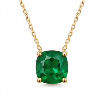 Cushion-Cut Emerald Solitaire Necklace in Solid Gold