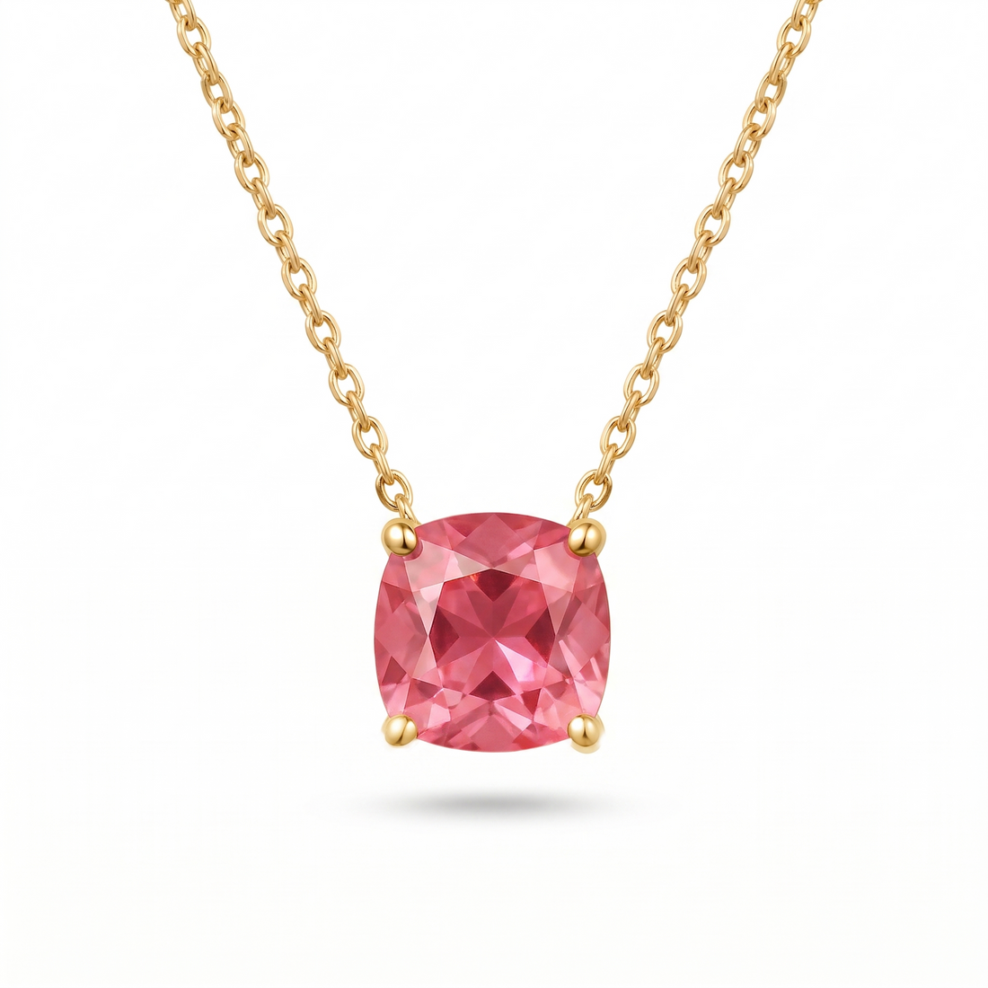 Cushion-Cut Pink Tourmaline Solitaire Necklace in Solid Gold
