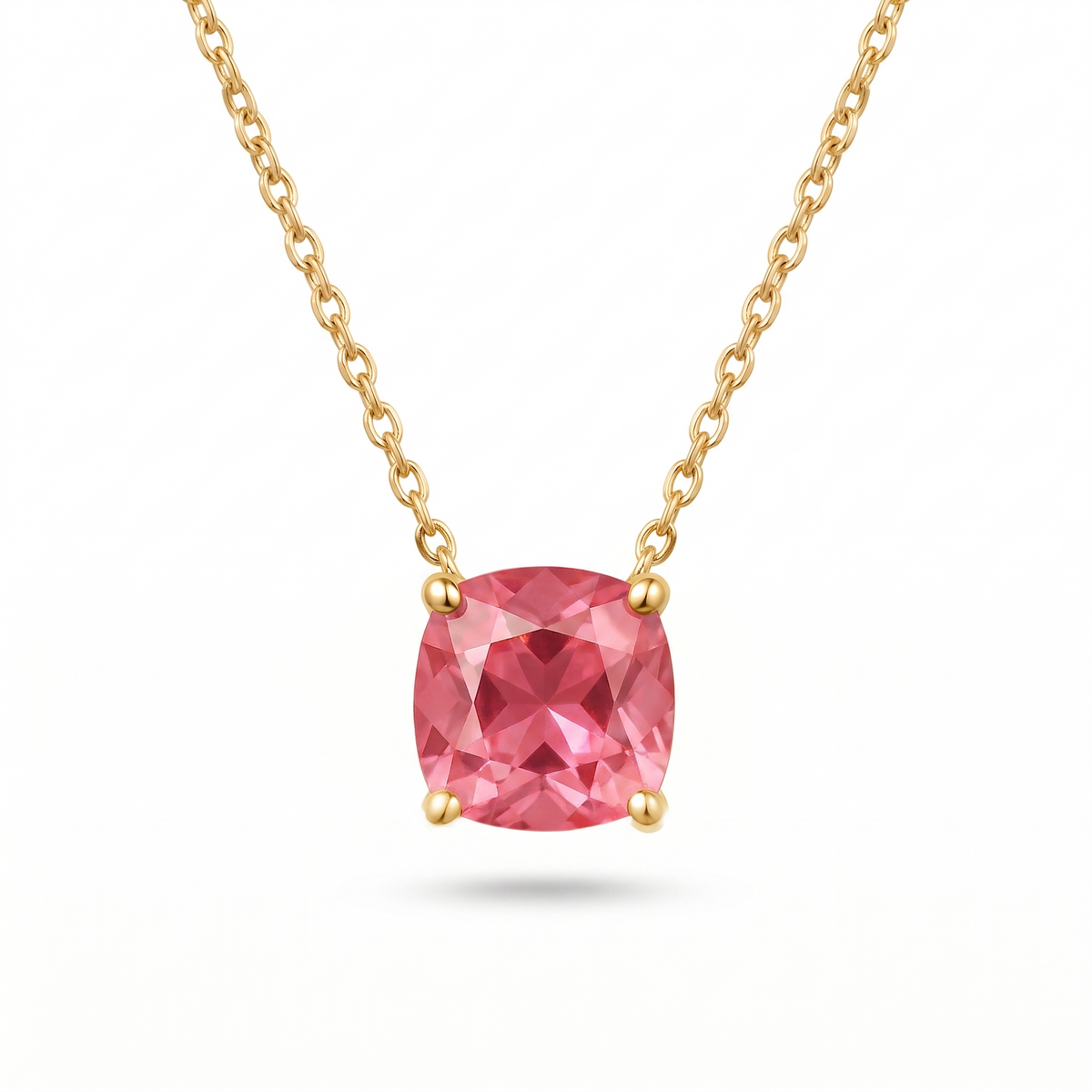 Cushion-Cut Pink Tourmaline Solitaire Necklace in Solid Gold