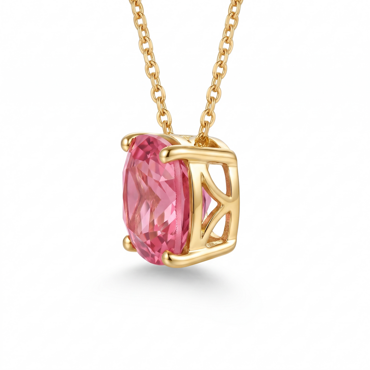 Cushion-Cut Pink Tourmaline Solitaire Necklace in Solid Gold