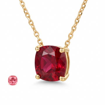 Cushion-Cut Ruby Solitaire Necklace in Solid Gold