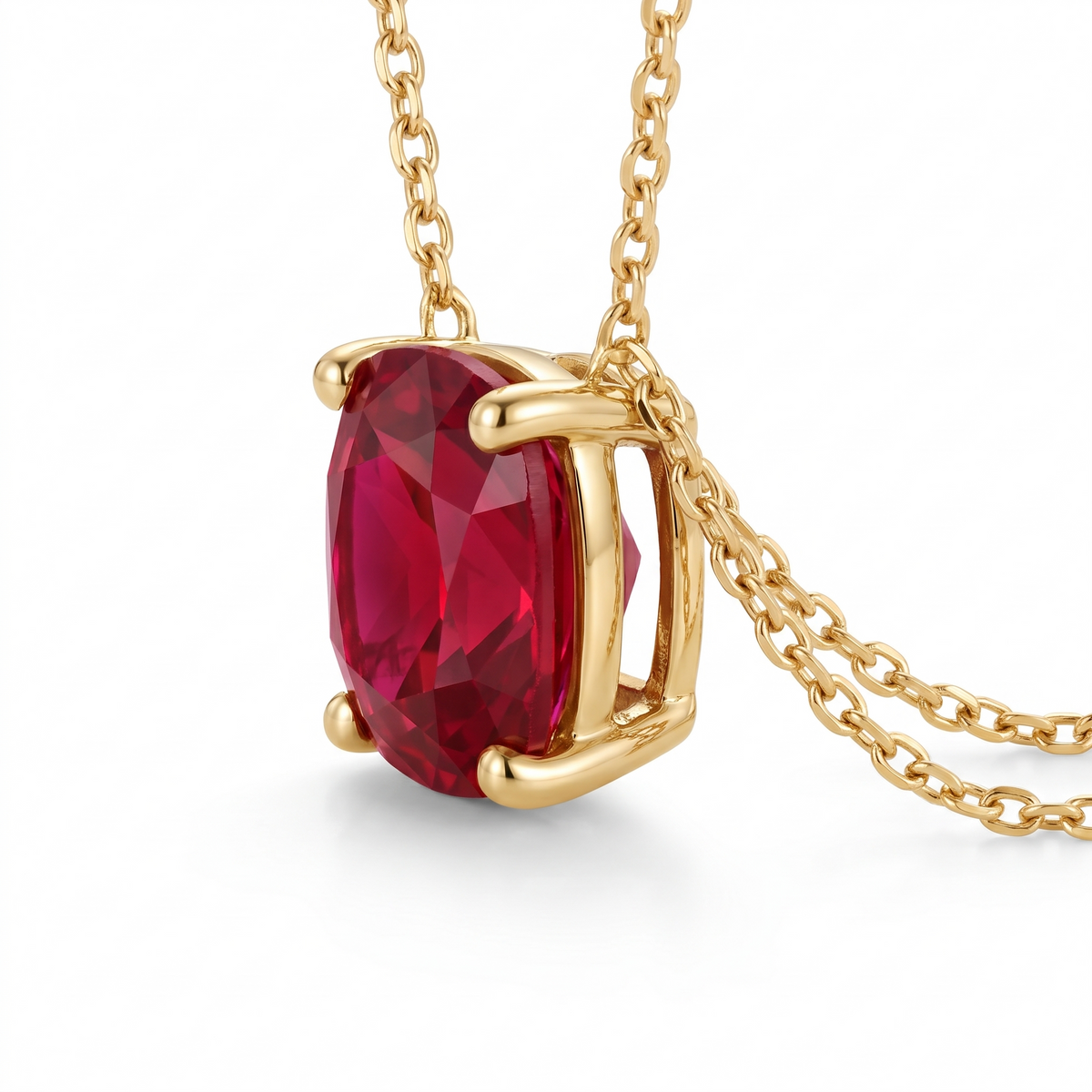 Cushion-Cut Ruby Solitaire Necklace in Solid Gold