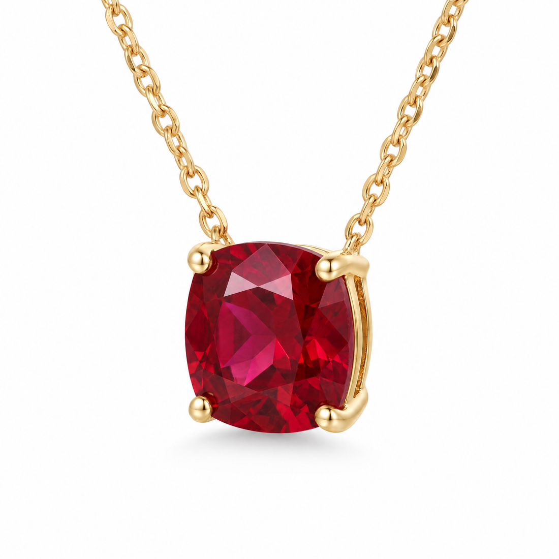 Cushion-Cut Ruby Solitaire Necklace in Solid Gold, main image — AI-generated design representation