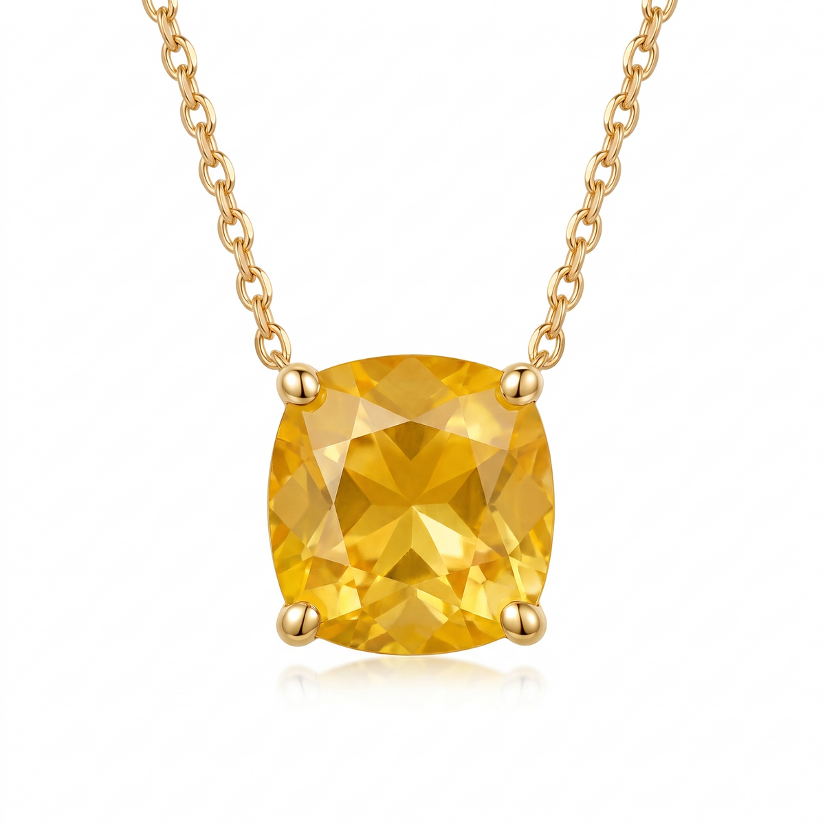 Cushion-Cut Yellow Sapphire Solitaire Necklace in Solid Gold