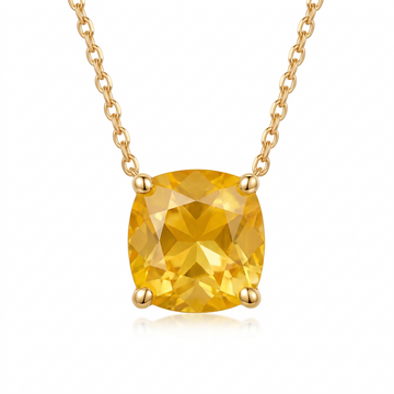 Cushion-Cut Yellow Sapphire Solitaire Necklace in Solid Gold