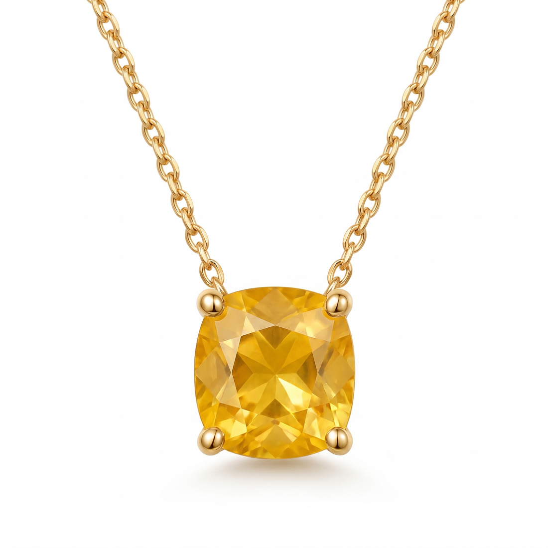Cushion-Cut Yellow Sapphire Solitaire Necklace in Solid Gold