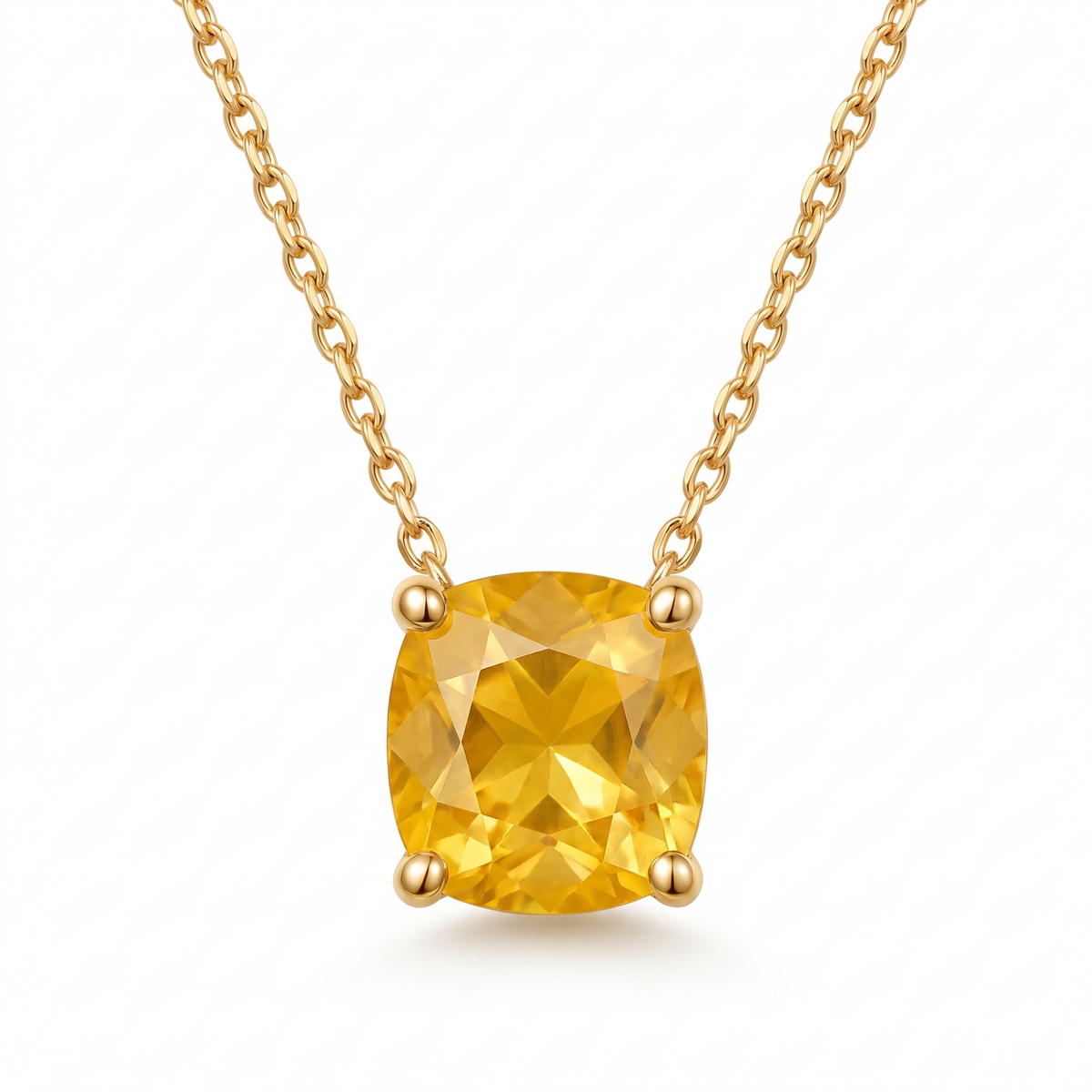 Cushion-Cut Yellow Sapphire Solitaire Necklace in Solid Gold