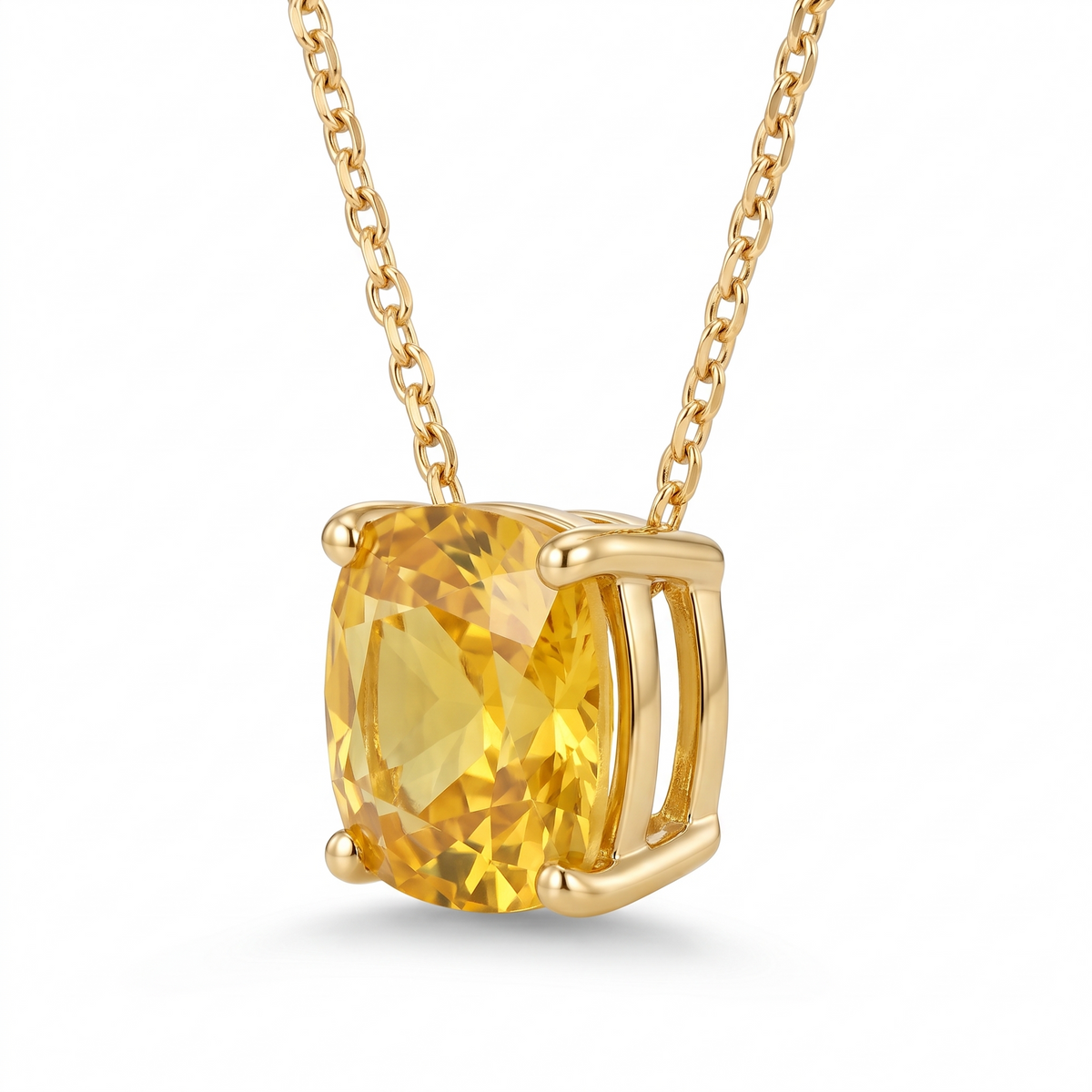 Cushion-Cut Yellow Sapphire Solitaire Necklace in Solid Gold