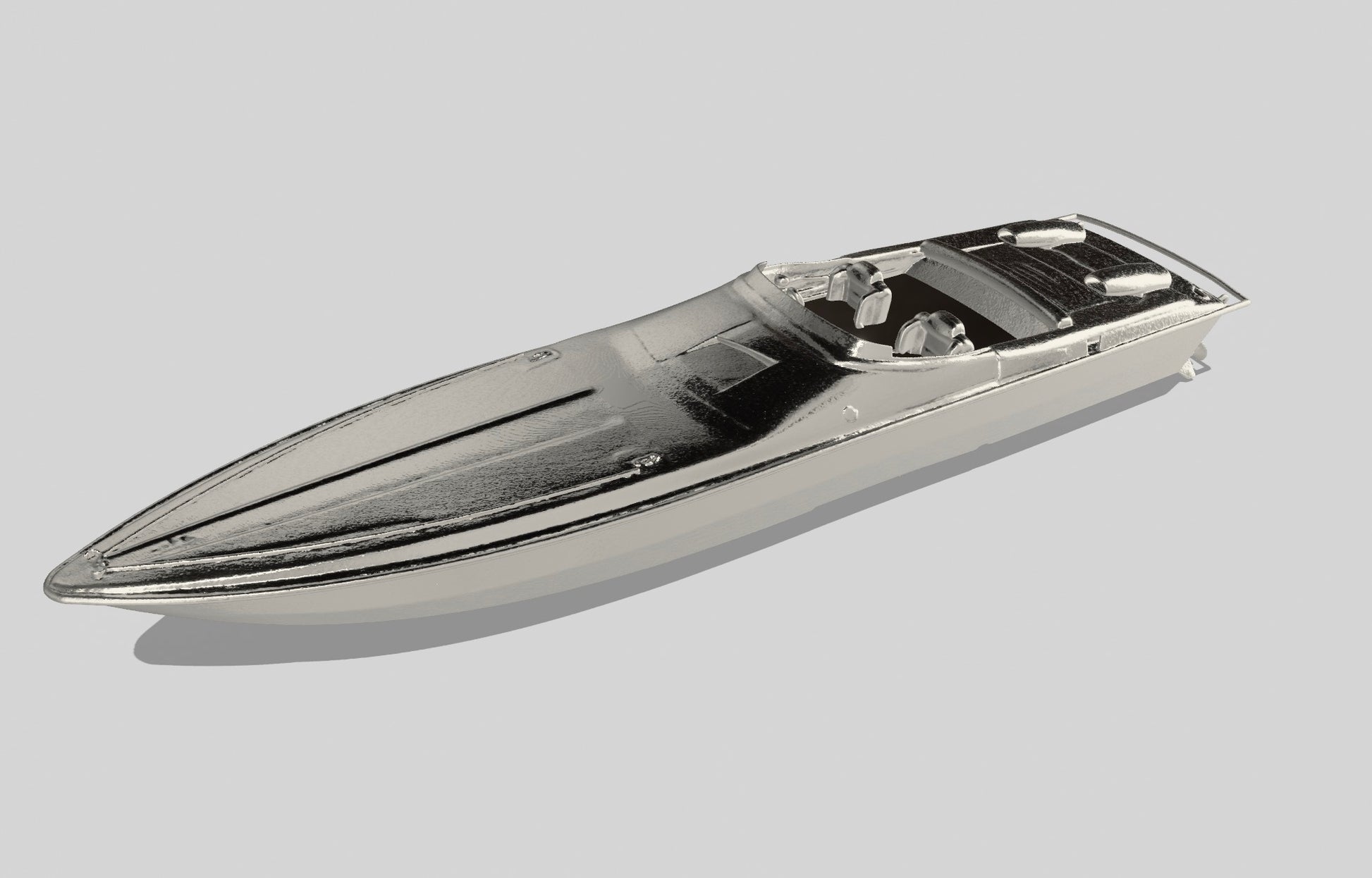 Design rendering of the custom Cigarette Tiger racing boat pendant in sterling silver, front three-quarter view.