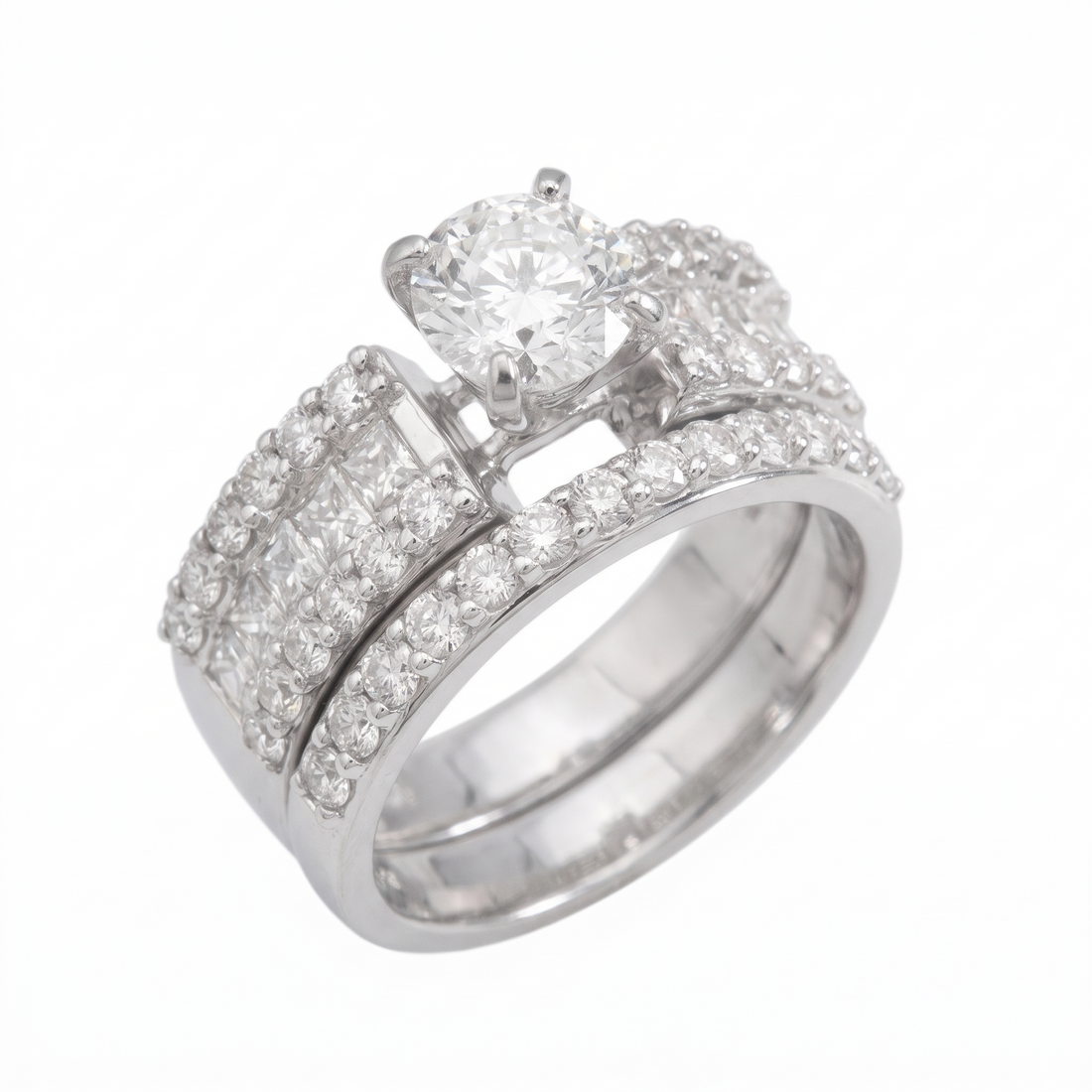 Round Solitaire Natural Diamond Engagement Ring with Channel-Set Band — Design 3 three-quarter catalog view on white background