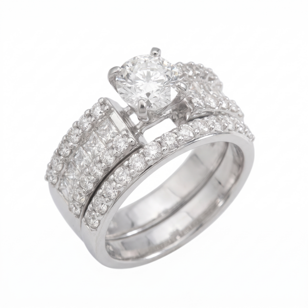 Round Solitaire Natural Diamond Engagement Ring with Channel-Set Band — Design 3 three-quarter catalog view on white background