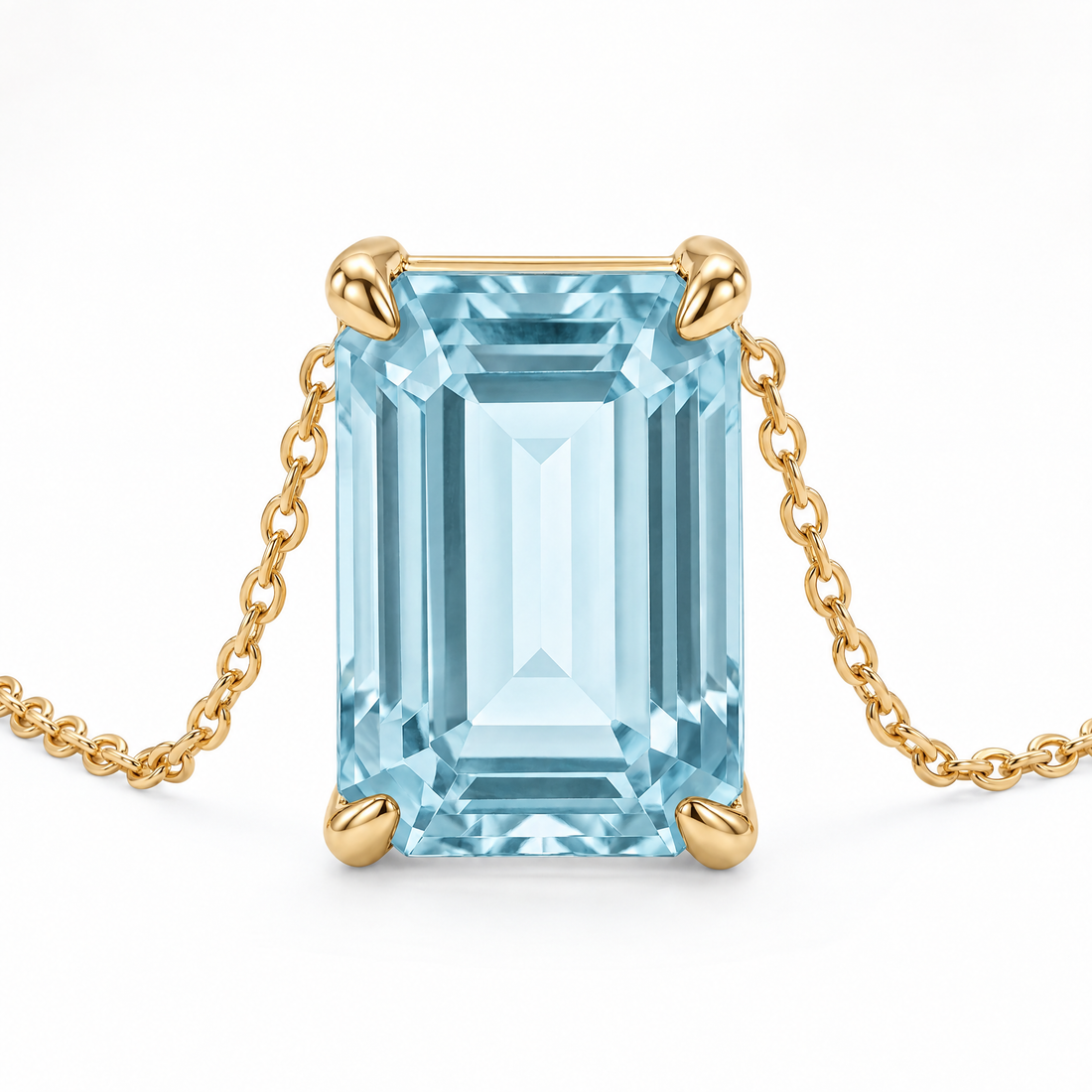 Emerald-Cut Aquamarine Solitaire Necklace in Solid Gold, main image — AI-generated design representation