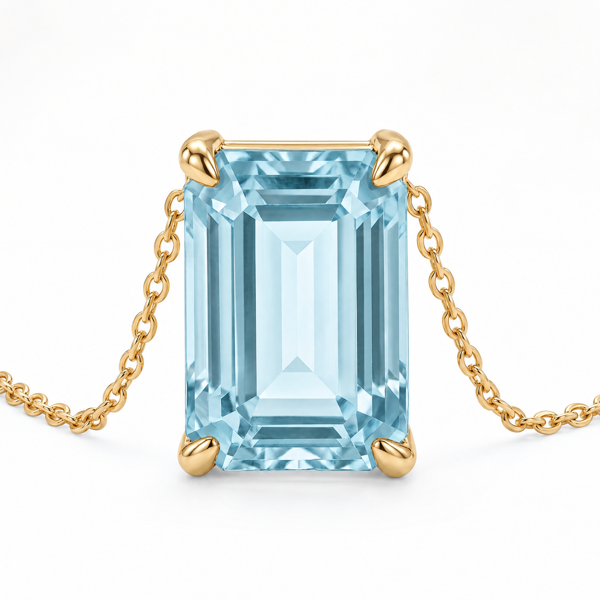 Emerald-Cut Aquamarine Solitaire Necklace in Solid Gold, main image — AI-generated design representation