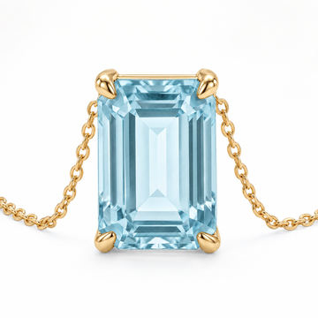 Emerald-Cut Aquamarine Solitaire Necklace in Solid Gold, main image — AI-generated design representation