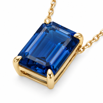 Emerald-Cut Blue Sapphire Solitaire Necklace in Solid Gold, main image — AI-generated design representation