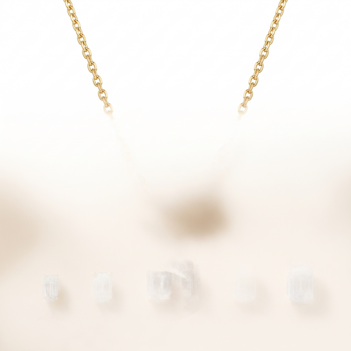 Emerald-cut diamond solitaire necklace in solid gold, catalog view — AI-generated design representation