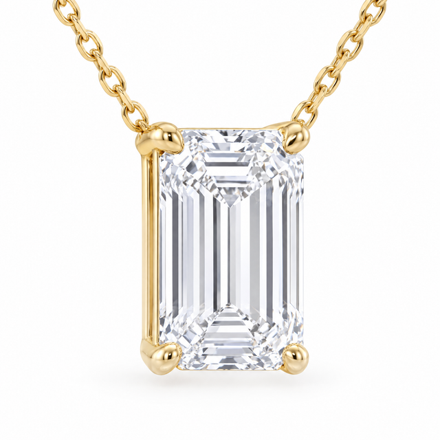 Emerald-Cut Diamond Solitaire Necklace in Solid Gold, main image — AI-generated design representation