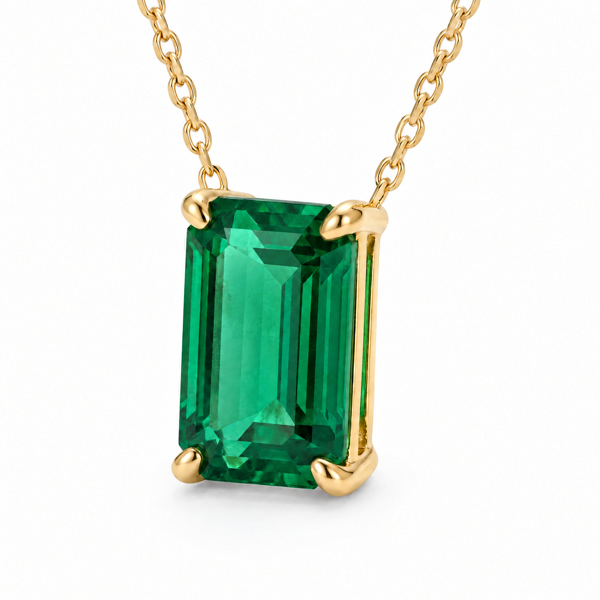 Emerald-Cut Emerald Solitaire Necklace in Solid Gold, main image — AI-generated design representation