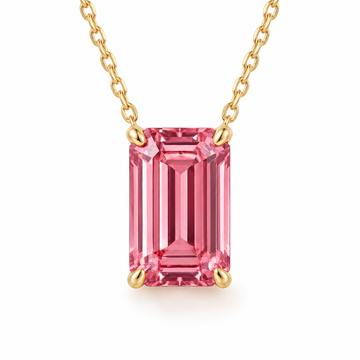 Emerald-Cut Pink Tourmaline Solitaire Necklace in Solid Gold, main image — AI-generated design representation
