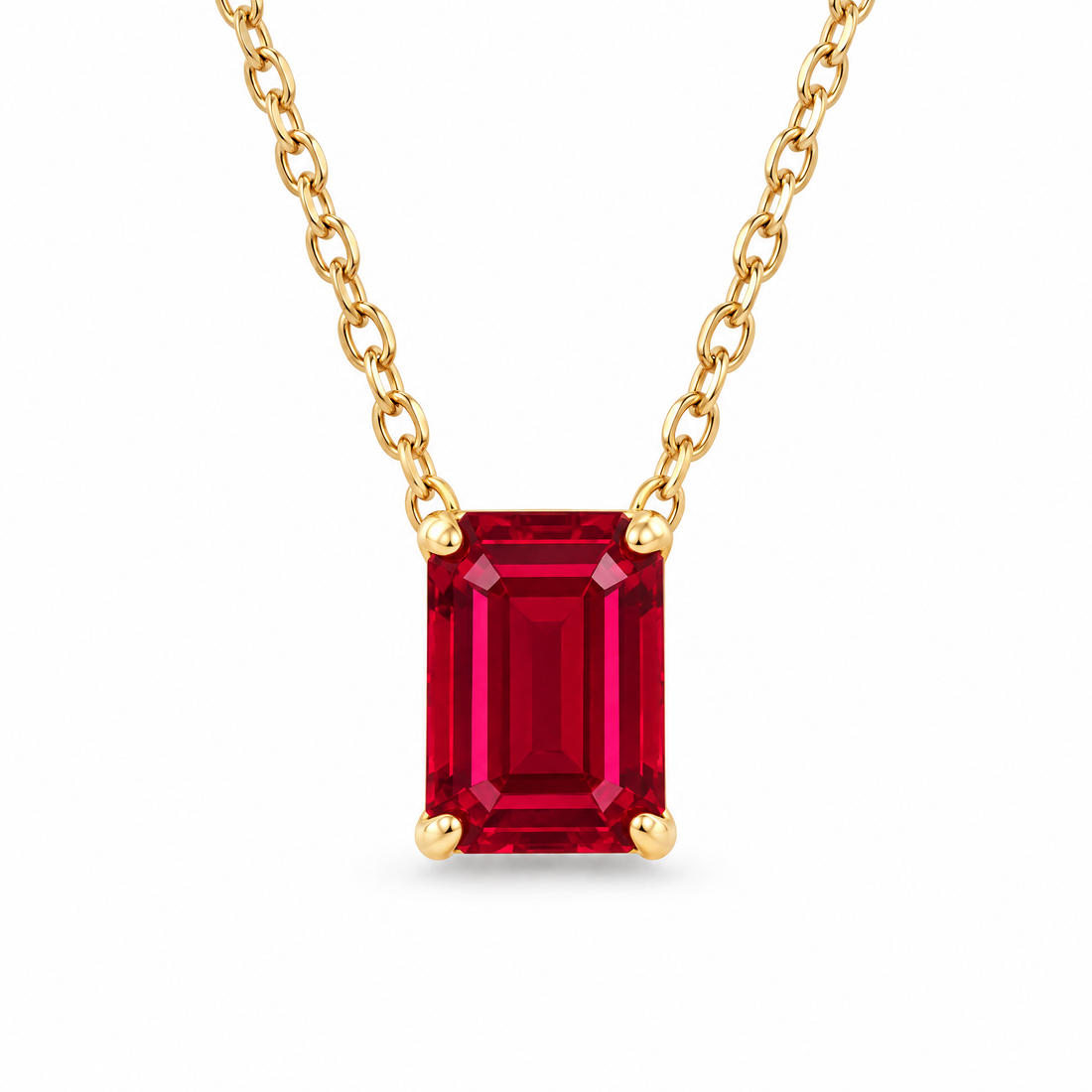 Emerald-Cut Ruby Solitaire Necklace in Solid Gold, main image — AI-generated design representation