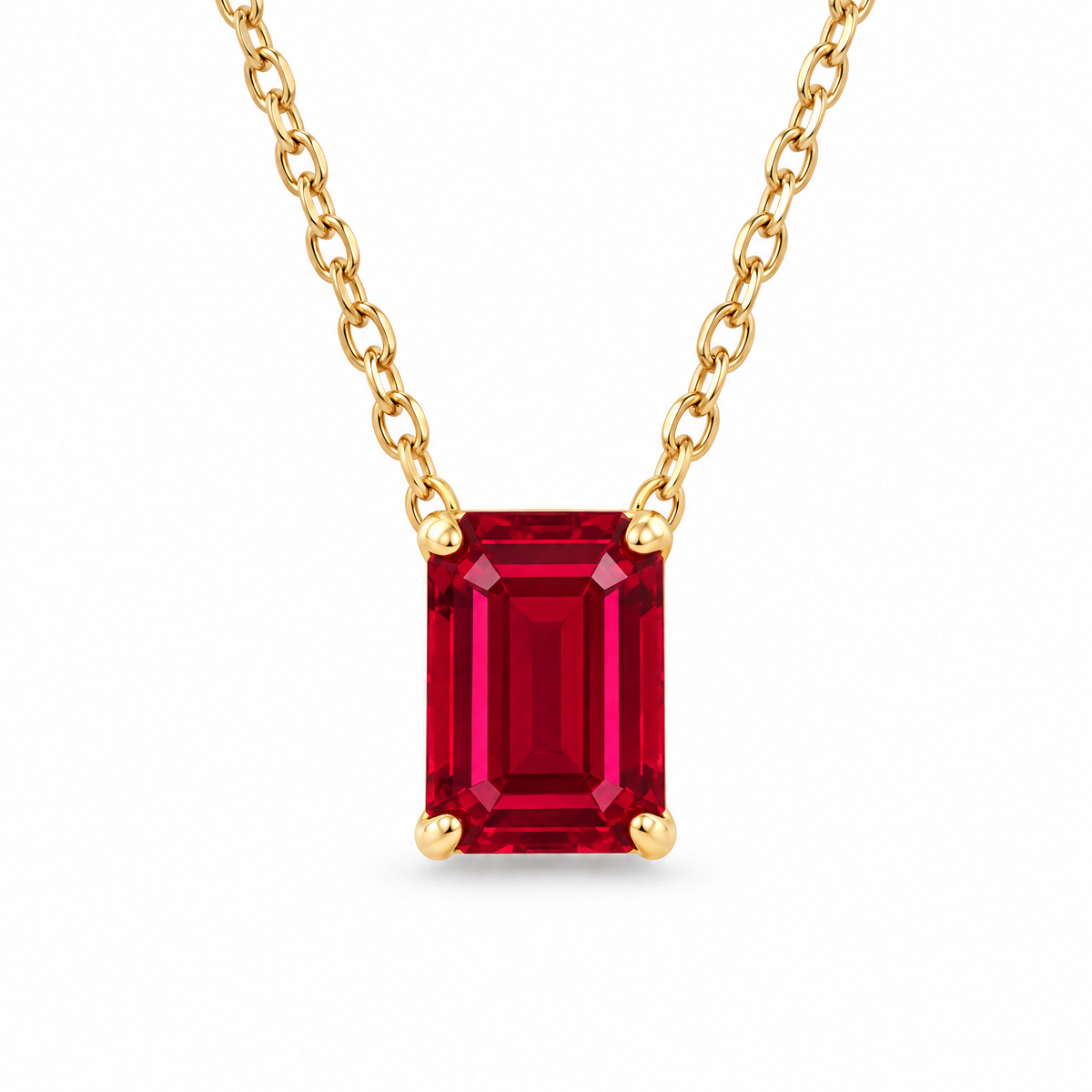 Emerald-Cut Ruby Solitaire Necklace in Solid Gold, main image — AI-generated design representation