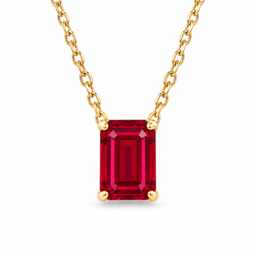 Emerald-Cut Ruby Solitaire Necklace in Solid Gold, main image — AI-generated design representation