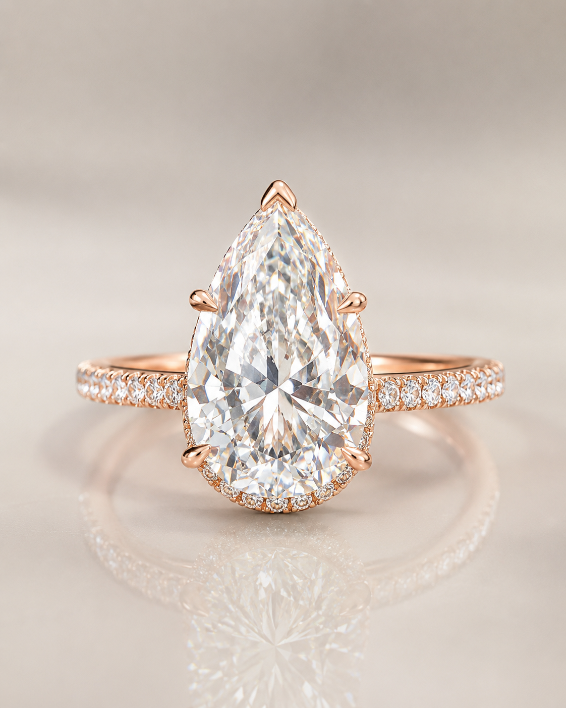 Model 04 Pear Rose Hidden Halo lab-grown diamond engagement ring design