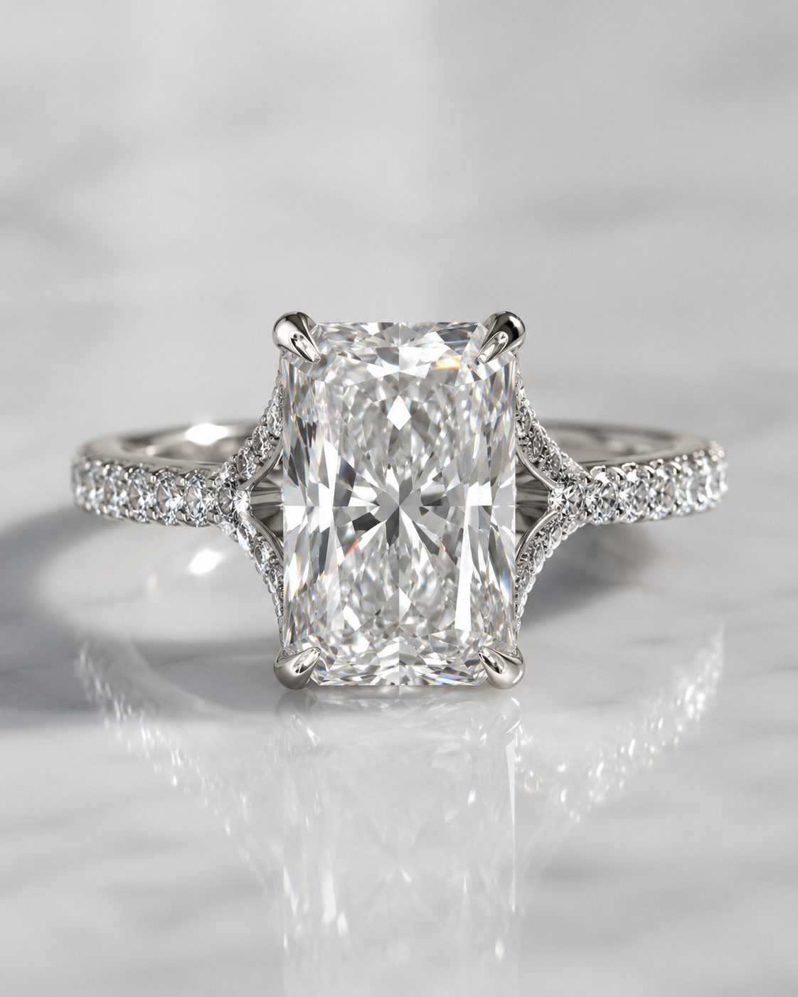 Model 06 Radiant Cathedral Pavé lab-grown diamond engagement ring design