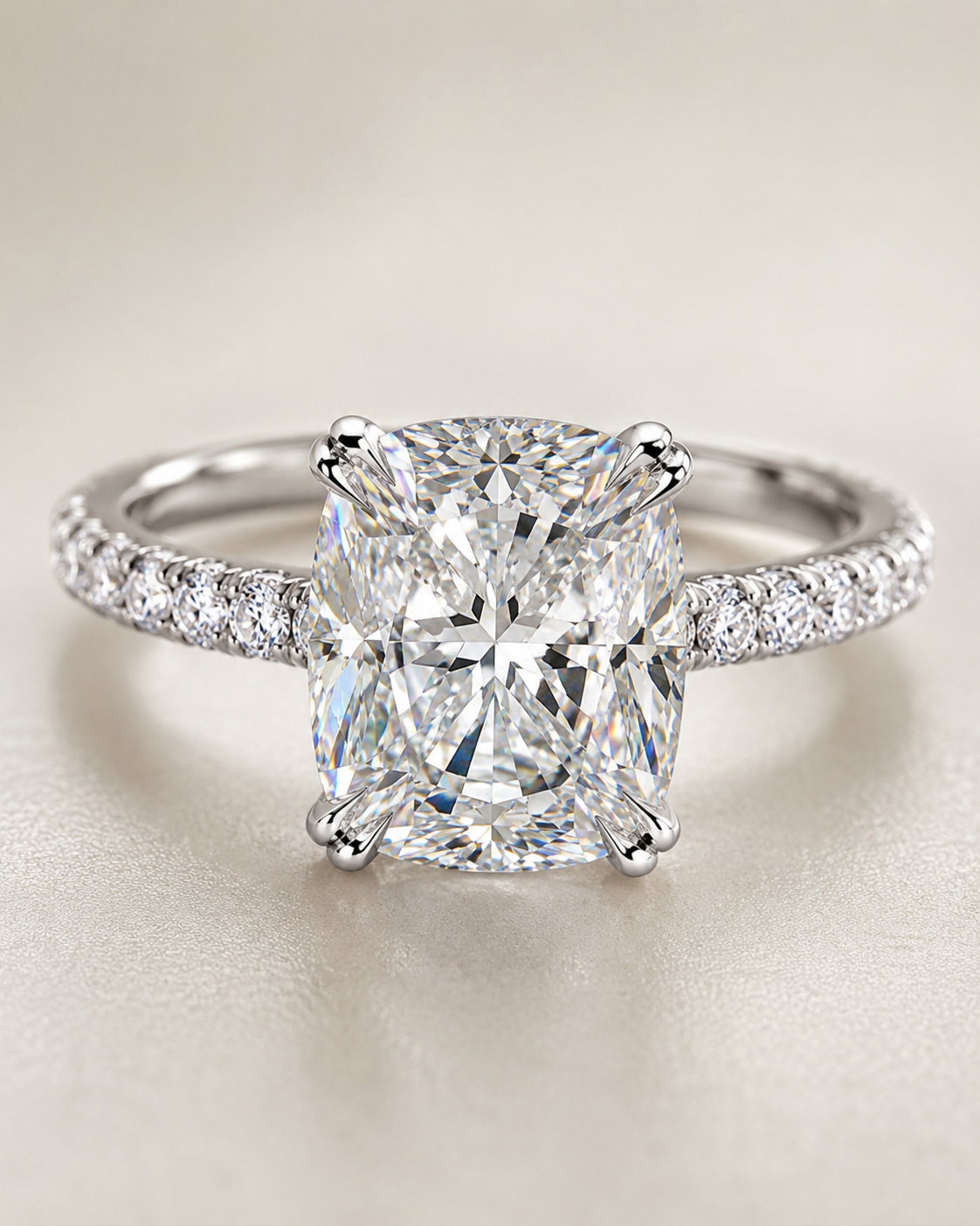 Model 07 Cushion Double-Claw Pavé lab-grown diamond engagement ring design