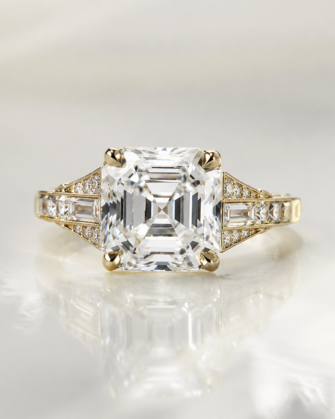 Model 09 Asscher Art Deco lab-grown diamond engagement ring design