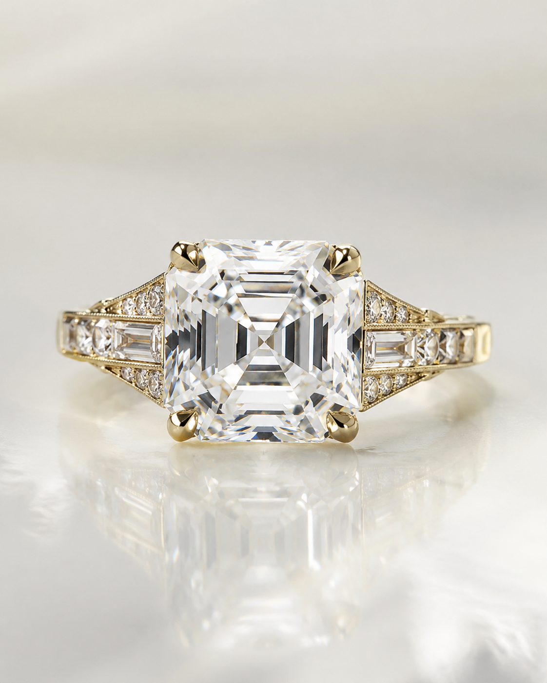 Model 09 Asscher Art Deco lab-grown diamond engagement ring design