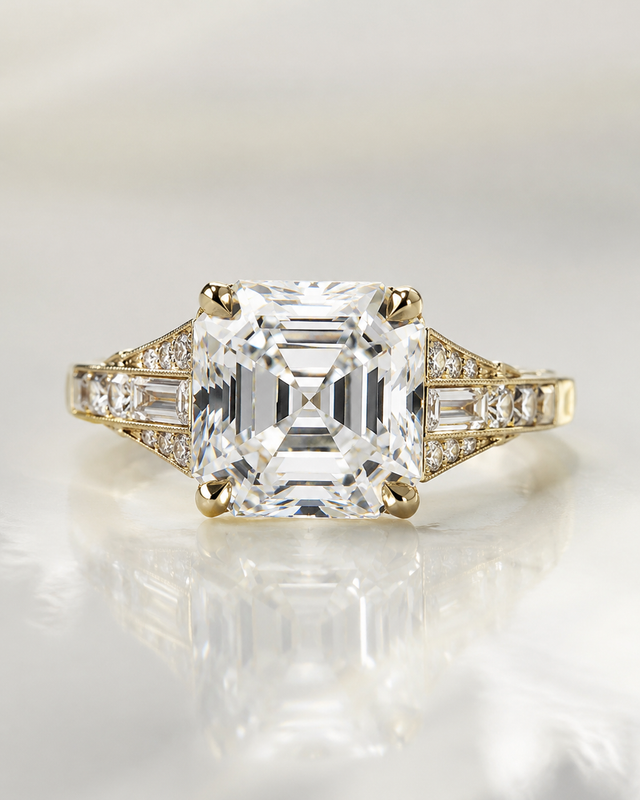 Model 09 Asscher Art Deco lab-grown diamond engagement ring design