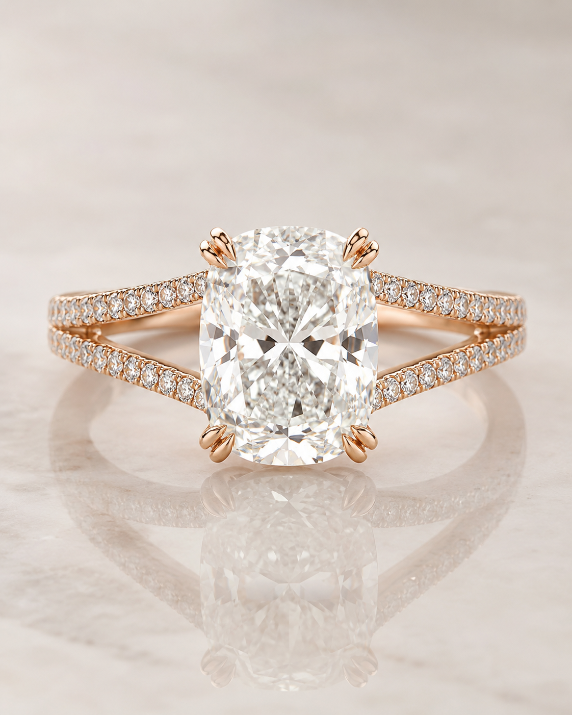 Model 13 Cushion Rose Split-Shank lab-grown diamond engagement ring design